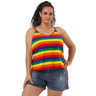 Women's Plus Size Summer Strap Stripe Rainbow Colorful Camisole Tops