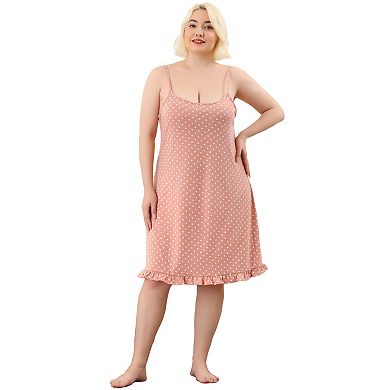 Women's Plus Size Pajamas Adjustable Strap Polka Dots Ruffle Hem Nightgown
