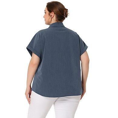 Women's Plus Size T-shirt Button Down Chambray Short Sleeve Shirts