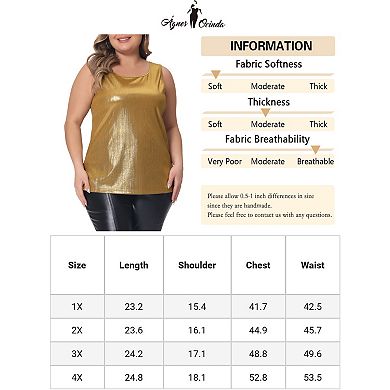 Women's Plus Size Shiny Metallic Tank Top Shirt Round Neck Sleeveless Tee Blouse