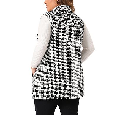 Women's Plus Size Plaid Blazer Jacket Sleeveless Lapel Button With Pockets Long Vests