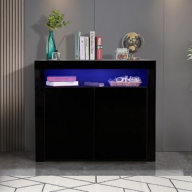 Living Room Sideboard Storage Cabinet Black High Gloss with Led Light