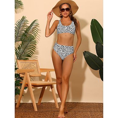 Women's 2 Piece Leopard Bikini Sets High Waist Tummy Control Bottom Swimwear Bathing Suits