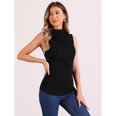 Ruched Tank Top For Women's Mock Neck Casual Slim Fit Sleeveless Shirts