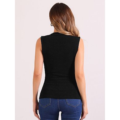 Ruched Tank Top For Women's Mock Neck Casual Slim Fit Sleeveless Shirts