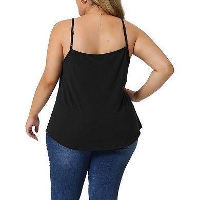 Plus Size Cami Tank For Women V-neck Lace Front Camisole Spaghetti Strap Tops