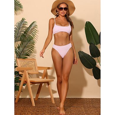 Women's 2 Piece Ribbed Bikini Sets, Adjustable Spaghetti Straps Sports Swimwear Bathing Suits