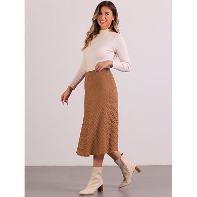 High Waist Skirt For Women's Autumn A-line Stretchy Knit Long Sweater Skirts