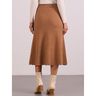 High Waist Skirt For Women's Autumn A-line Stretchy Knit Long Sweater Skirts