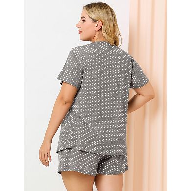 Women's Plus Size Short Sleeve Polka Dots Nightwear Tee And Shorts Pajamas Set