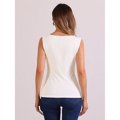 Front Twist Knot Tops For Women's Casual Round Neck Sleeveless Top