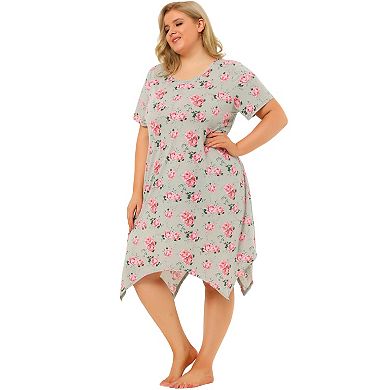 Women's Plus Floral Nightgown Pajamas Cute Irregular Hem Sleepwear