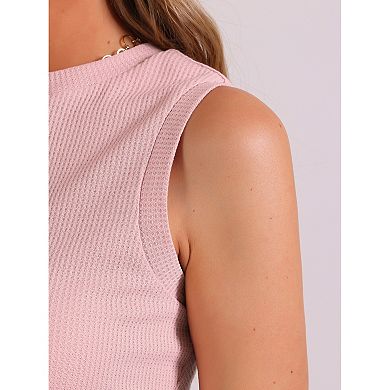 Waffle Knit Vest For Women's Casual Fitted Sleeveless Crew Neck Tank Top