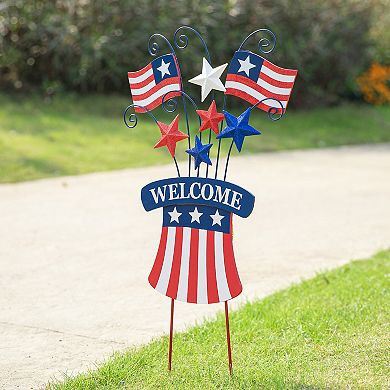 Glitzhome Wooden/ Metal Patriotic Flags Yard Stake