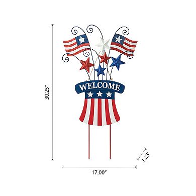 Glitzhome Wooden/ Metal Patriotic Flags Yard Stake