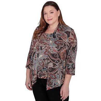 Plus Size Alfred Dunner Metallic Paisley Two in One Top