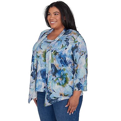 Plus Size Alfred Dunner Watercolor Floral Melange Two in One Top