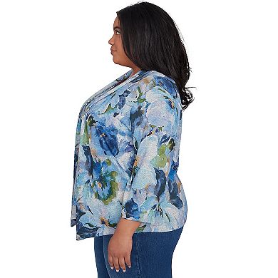 Plus Size Alfred Dunner Watercolor Floral Melange Two in One Top