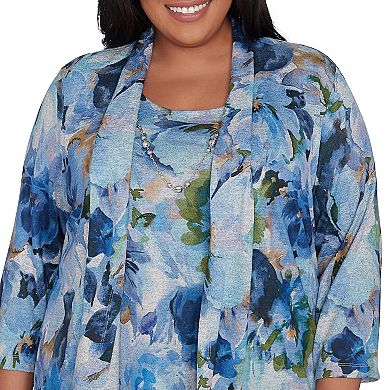 Plus Size Alfred Dunner Watercolor Floral Melange Two in One Top