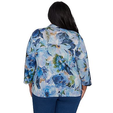 Plus Size Alfred Dunner Watercolor Floral Melange Two in One Top