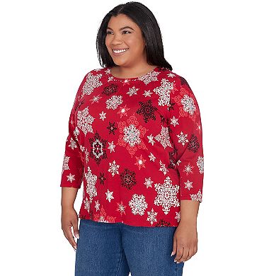 Plus Size Alfred Dunner Classic Snowflake Infused Top