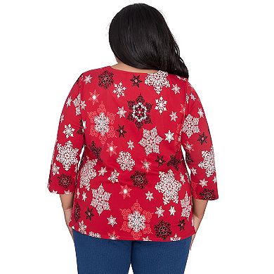 Plus Size Alfred Dunner Classic Snowflake Infused Top