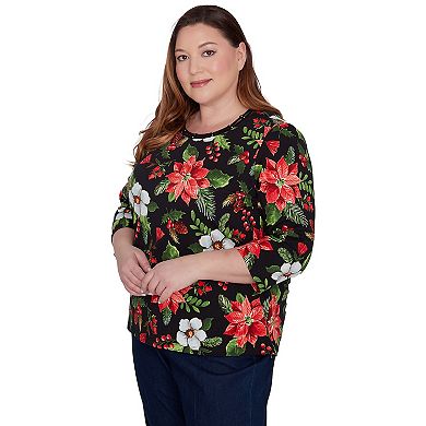 Plus Size Alfred Dunner Poinsettia Classic Holiday Top