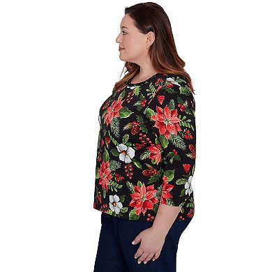 Plus Size Alfred Dunner Poinsettia Classic Holiday Top