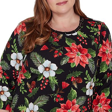 Plus Size Alfred Dunner Poinsettia Classic Holiday Top