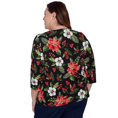 Plus Size Alfred Dunner Poinsettia Classic Holiday Top