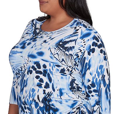 Plus Size Alfred Dunner Abstract Animal Print Three Quarter Sleeve Tee