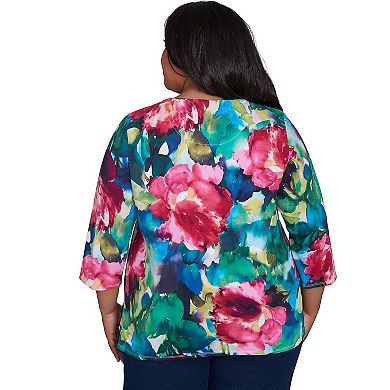 Plus Size Alfred Dunner Watercolor Floral Embellished Neck Top