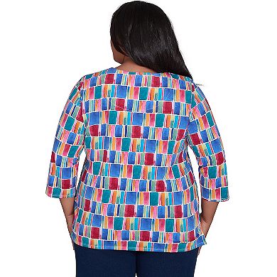 Plus Size Alfred Dunner Box Print Short Sleeve Top