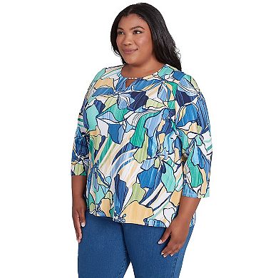 Plus Size Alfred Dunner Drama Floral Three Quarter Sleeve Tee