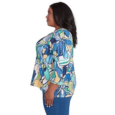 Plus Size Alfred Dunner Drama Floral Three Quarter Sleeve Tee