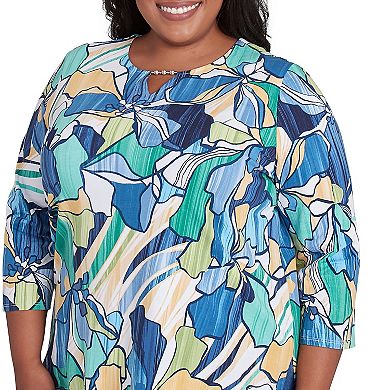 Plus Size Alfred Dunner Drama Floral Three Quarter Sleeve Tee