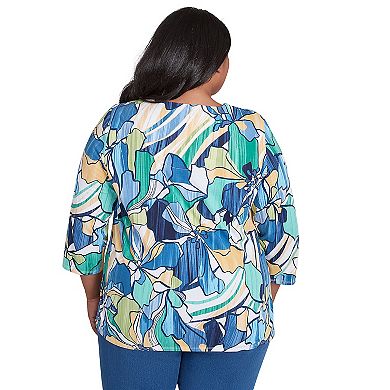 Plus Size Alfred Dunner Drama Floral Three Quarter Sleeve Tee