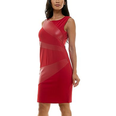 Women's Nina Leonard Pleather Panel Dress