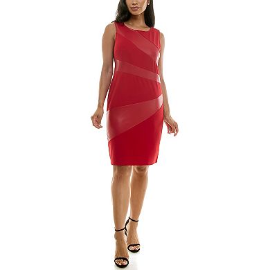 Women's Nina Leonard Pleather Panel Dress