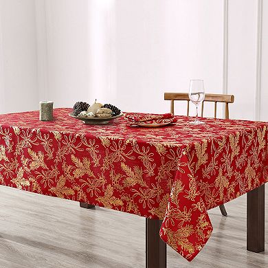 Elrene Home Fashions Foil Woodland Holiday Fabric Rectangle Tablecloth