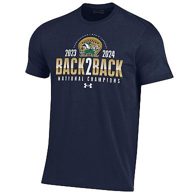 Men's Under Armour Navy Notre Dame Fighting Irish Back-To-Back NCAA Men's Lacrosse National Champions T-Shirt