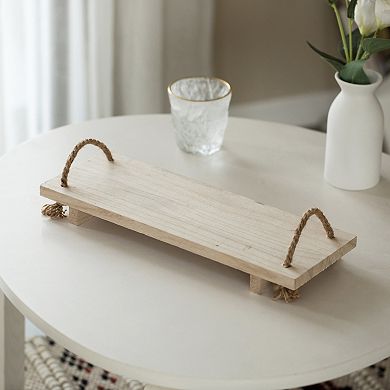 Decorative Natural Wood Rectangular Tray Serving Board Rope Handles