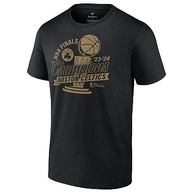 Men's Fanatics Black Boston Celtics 2024 NBA Finals Champions Defensive Rotation Trophy T-Shirt