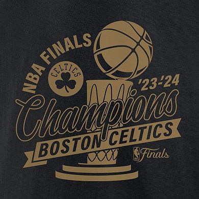 Men's Fanatics Black Boston Celtics 2024 NBA Finals Champions Defensive Rotation Trophy T-Shirt