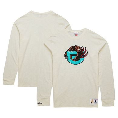 Men's Mitchell & Ness Cream Vancouver Grizzlies Hardwood Classics Vintage Long Sleeve T-Shirt