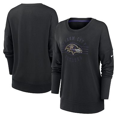 Women's Nike Black Baltimore Ravens Rewind Playback Icon Performance Pullover Sweatshirt