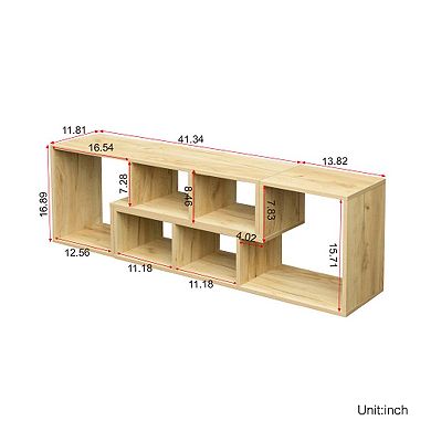 Double L-Shaped Oak TV Stand, Display Shelf, Bookcase for Home Furniture, OAK