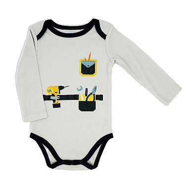 Baby Mode Baby Boys 3 Piece Construction Bodysuit, Pants And Socks Set