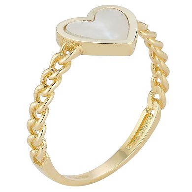 LUMINOR GOLD 14k Gold Mother of Pearl Heart & Curb Chain Ring