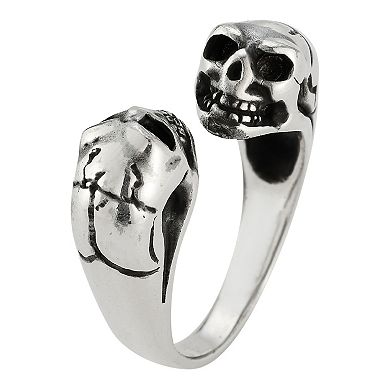 Menster Men's Sterling Silver Oxidized Double Skull Ring